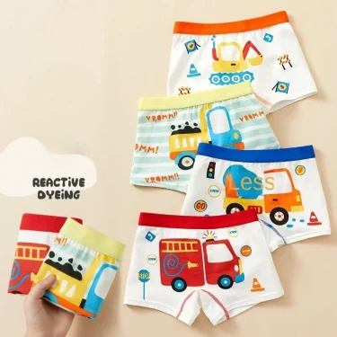 2pcs Children's Underwear Boy Panties Underpants Engineering Vehicle Cars Fire Engine Comfortable Shorts Briefs Boxers For Kids 3