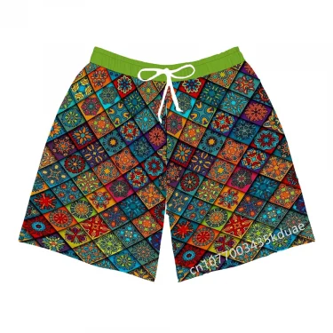 Men's Beach Shorts African Tribe Ankara Pattern Summer Hawaii Men's Pants Elastic Waist 3D Printed Breathable Short Streetwear 4