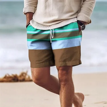 Stripe Colorful 3D Printed Short Pants For Men Clothes Color Splicing Beach Shorts Harajuku Fashion Vacation Hawaiian Bermudas 1