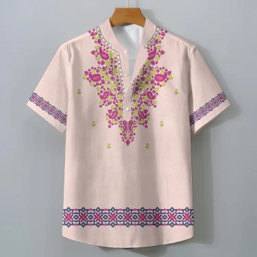 Exotic Ethnic Print Oversized Men's Retro Short Sleeve Shirt Casual Loose Summer Top Comfortable Fashionable Clothing Tee 4
