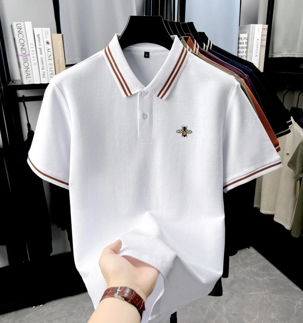 100% pure cotton men's short sleeved polo shirt summer fashion new item hot selling original bee embroidery design golf T-shirt 5