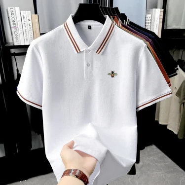 100% pure cotton men's short sleeved polo shirt summer fashion new item hot selling original bee embroidery design golf T-shirt 5