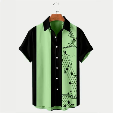 2024 New Men's Shirt Summer Bowling Shirt Note Pattern Printed Daily Short Sleeve Button Comfortable Casual Men's Clothing 4
