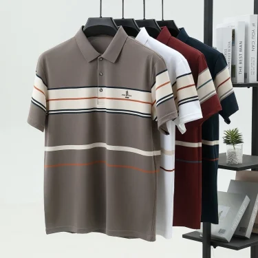 Luxury men's short sleeved polo shirt summer fashion hot selling striped top badge original design golf casual business T-shirt 5