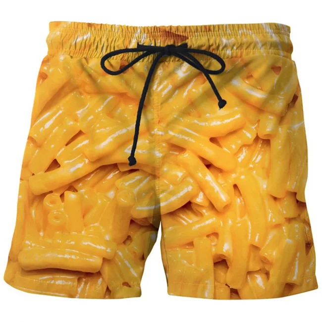Sausages Food Graphic Beach Shorts Men Short Pants 3D Cheese Printed Elastic Waist Board Trunks Swimsuit homme 2023 Ice 3