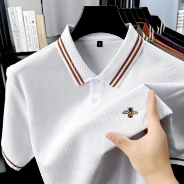 100% pure cotton men's short sleeved polo shirt summer fashion new item hot selling original bee embroidery design golf T-shirt 1