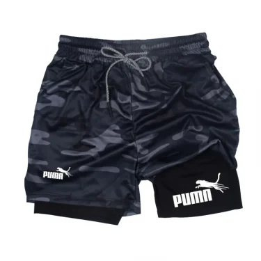 Summer Breathable Two-in-one Double-layer Shorts Men's Elastic Compression Shorts Quick-drying Multi-functional Shorts M-3XL 1