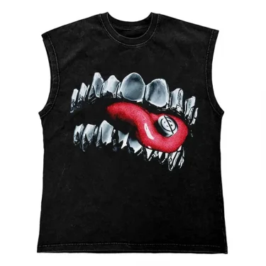 Gothic Punk Painting Print Tank Tops Hip Hop Oversized Cotton Streetwear T Shirt Custom Tanks Tops Men Washed Vest Men Clothing 2