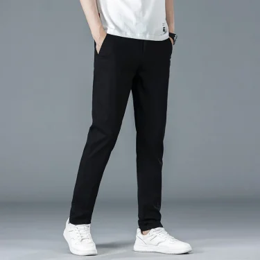 Spring Summer Men's Pants Thin Straight Slim Casual Pants Korean Solid Color Male Clothing Elastic Cotton Business Trousers 6