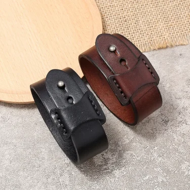 ZORCVENS Vintage Irregular Men Genuine Leather Bracelets Wide Brown Cuff Wrap Bracelets&Bangles Punk Wristband Women Men Jewelry 2