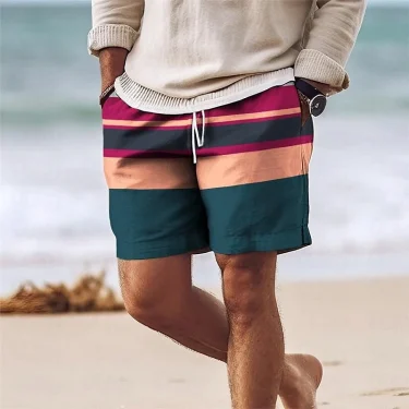 Stripe Colorful 3D Printed Short Pants For Men Clothes Color Splicing Beach Shorts Harajuku Fashion Vacation Hawaiian Bermudas 2