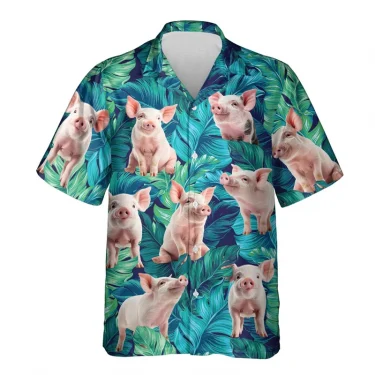 Funny Animal Pig 3D Printed Beach Shirt Cute Pet Graphic Shirts For Men Clothes Casual Hawaiian Surfing Short Sleeve Boy Blouses 2