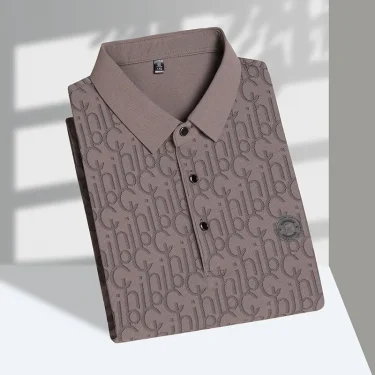 New Men's Business Casual Short Sleeved Shirt with Badge Solid Color Polo Shirt Fashionable Breathable Comfortable Versatile Top 5