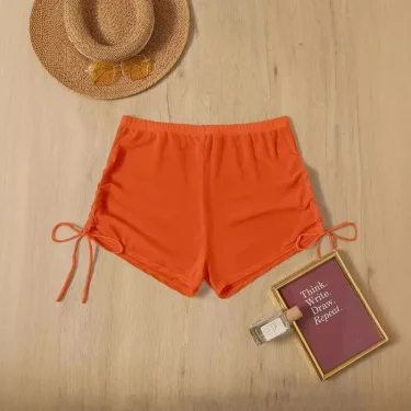 2025 New Solid Color Four-corner Transparent Mesh Drawstring Beach Swimming Trunk Bikini Shorts 2