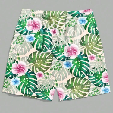 Men's Hawaiian Swim Trunks 3D Hawaiian Leaf Pattern Beach Shorts Quick Dry Outdoor Leisure Sports Shorts Fashion Men's Shorts 3