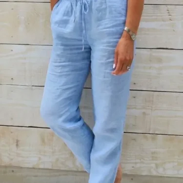 Women's High Waist Solid Color Cotton Linen Casual Pants Fashion Summer Female Holiday Casual Long Pant New 6