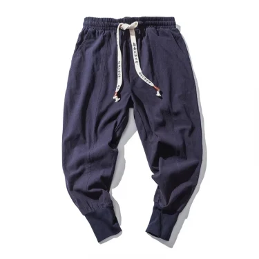 Cotton Linen Harem Pants Men Solid Elastic Waist Streetwear Joggers New Baggy Drop-crotch Pants Casual Trousers Men 4