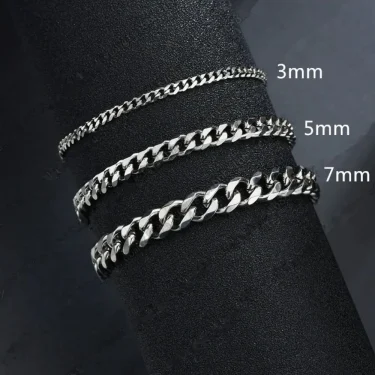 Wannee New Trendy Cuban Chain Men Bracelet Classic Stainless Steel 3 5 7mm Width Chain Bracelet For Men Women Jewelry Party Gift 4