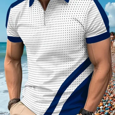 2025 summer POLO shirt button-up color lapel short sleeve men's comfortable fashion fitness sports breathable polo shirt 1