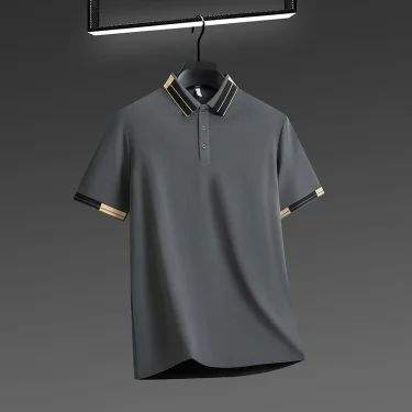 2025 New Men's Business Casual Short Sleeved Shirt Solid Color Polo Shirt Fashionable Breathable Comfortable Versatile Top 4