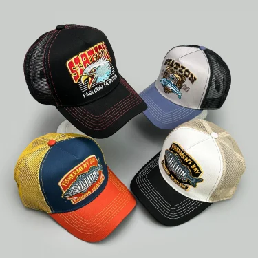 Sports Fish Eagle Bear Embroidery Baseball Hats New Unisex Sunshade Color Block Breathable Fashion Mesh Versatile Trucker Caps 1