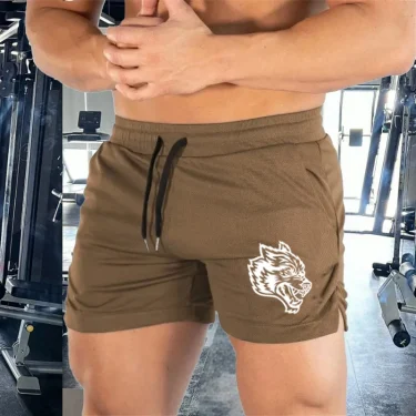 Men's stretch wolf head beach shorts, casual sports, running, gym, three-quarters pants, summer fashion, M-3XL， New 2024 model 5