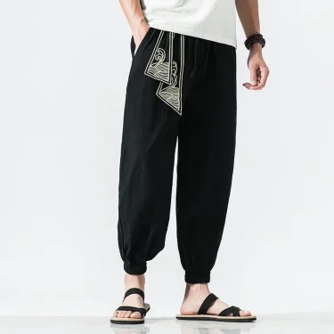 Kimono Men Cotton Linen Japanese Samurai Costume Ukiyo-e Print Belt Retro Harem Pants Mens Hip Hop Harajuku Haori Baggy Trousers 2