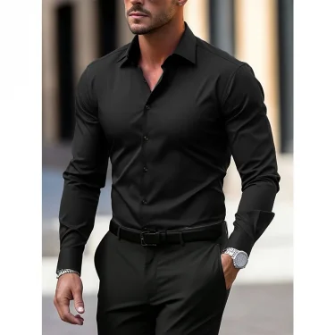 FGKKS Men Casual White Shirt Brand Fashion Solid Color Long Sleeve Elastic Fabric Male Business Dress Shirt 3