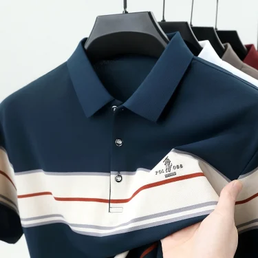 Luxury men's short sleeved polo shirt summer fashion hot selling striped top badge original design golf casual business T-shirt 1