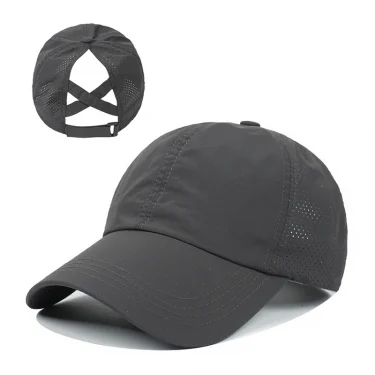 Summer Solid Color Baseball Caps Golf Wear Women Sport Leisure Cross Ponytail Hat Mesh Quick-Drying Half-Hollow Men's Peaked Cap 4