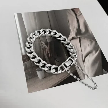 Kpop Stainless Steel Metal Chains Bracelets For Women Men Punk Sliver Cuban Link Chain Wristband Bracelet Classic Charms Jewelry 3