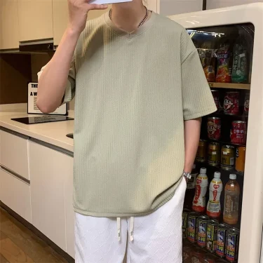 New Men's Casual and Fashionable V-neck Solid Color Short Sleeved T-shirt Breathable and Comfortable Summer Versatile Top 1