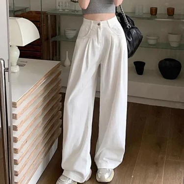 White Loose Casual Pants for Women 2025 Summer High Waisted Wide Leg Trousers Female Korean All-Match Slimming Straight Pants 2