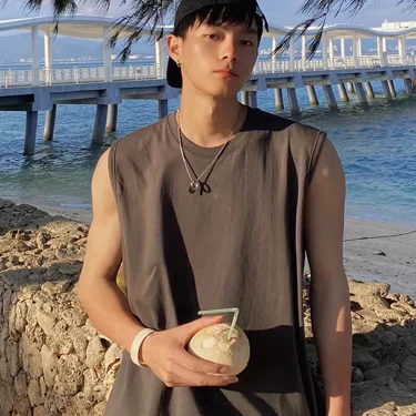 Korean Style Men Tank Top Loose Fit Gym Vest Sports Tops 100% Cotton Men's Basic Sleeveless Tee Shirts 1