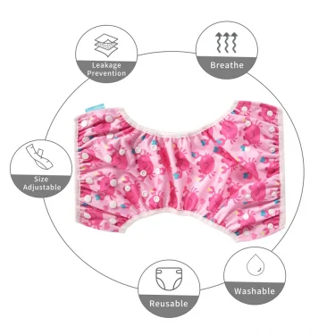 HappyFlute Baby Reusable 1PC Swimming Diapers Boys or Girls Cartoon Swimwear Children Adjustable Summer Swimming Nappy Pants 5