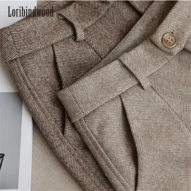 Woolen Pants Women's Harem Pencil Pants Autumn Winter High Waisted Casual Suit Pants Office Lady Women Trousers 6