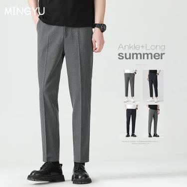 High Quality Lyocell Blend Summer Ankle Length Pants Men Business Elastic Waist Formal Suit Korean Social Work Trousers Male 40 1