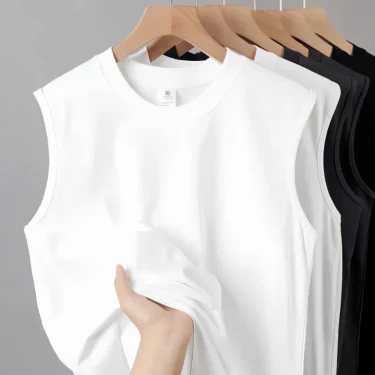 Fashion Casual Pure Cotton Solid Color Sleeveless T-shirt Men's Summer Sports White Vest Men's Casual Top 2