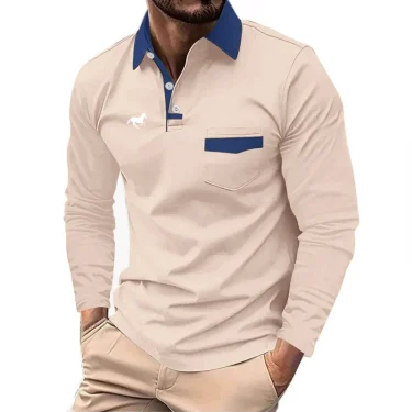 New Spring Autumn Men Clothes Long Sleeve Turn-down Collar Polo Shirt Men Sport Fashion Business Casual Pocket Polo Shirt 1