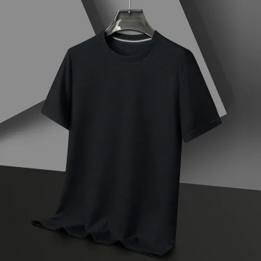Men's New Summer Waffle round Neck Short Sleeve T-Shirt Comfortable Breathable Short-Sleeved Top for Casual Wear 6