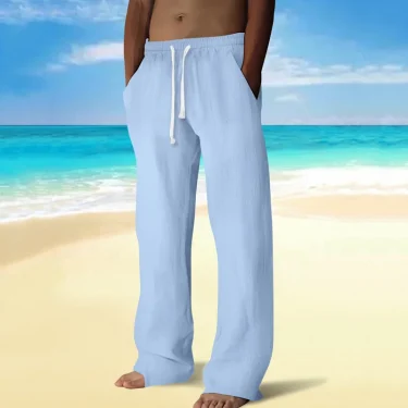 Spring and summer men's casual Long pants loose and breathable solid color Long pants cotton and linen drawstring Long pants 1