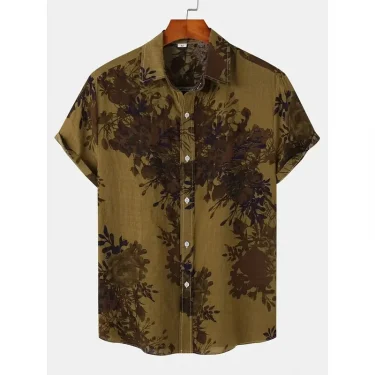 Men's casual Hawaiian fashion flower pattern printed short sleeved shirt summer men's clothing street casual wear 3