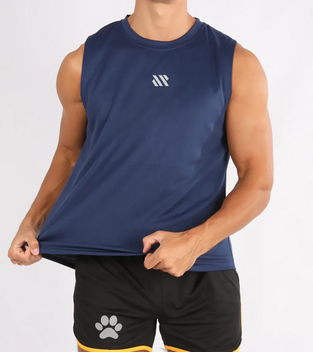 Gym Vest Men's Summer Tank Tops Men Round neck Broad shoulder tops Sleeveless shirt Sport quick-drying Fitness Running Tank Top 3
