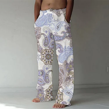 Spring/Summer 2023 Fashion Cashew Flower 3D Digital Printing Men's Bamboo Cotton Pants Casual Quick Dry Dance Yoga Pants 5XL 1