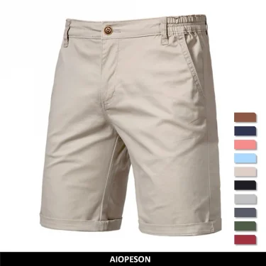New Summer 100% Cotton Solid Shorts Men High Quality Casual Business Social Elastic Waist Men Shorts 10 Colors Beach Shorts 1