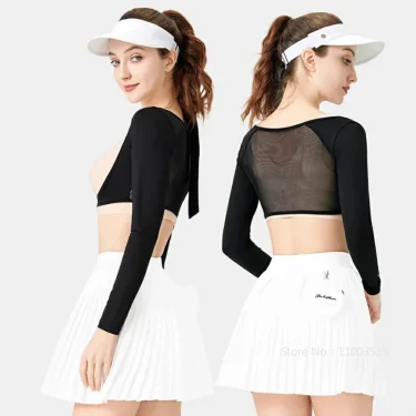 Pgm Summer Golf Lady Sunscreen Shirts Long-sleeved Cooling Golf Shawl Women Sports Ice Silk Crop Top Anti-UV Arm Sleeve Cardigan 4