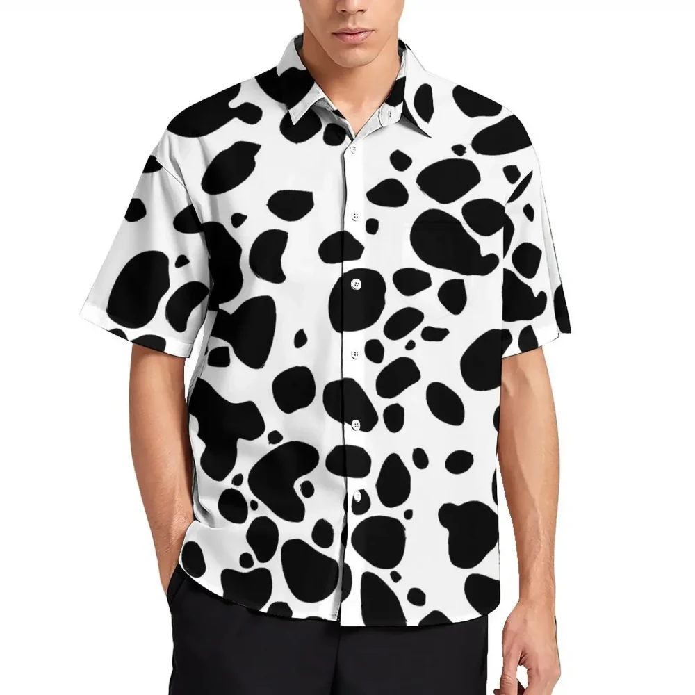 Cow Spot Leopard Hawaiian Print Men's Short Sleeve Shirt Comfortable Premium Men's Cardigan Top Casual Men's Shirt 1