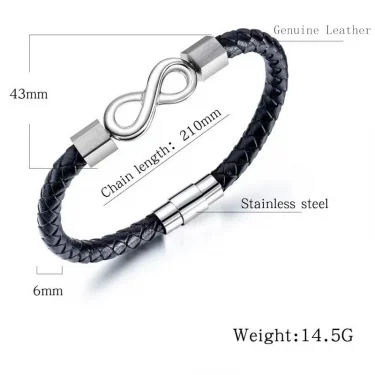 Men Women Infinity Symbols Bracelet Handmade Braided Leather Bracelets Black Stainless Steel Couple Friendship Jewelry Gifts 5