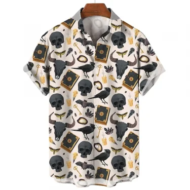 2024 New Men's Shirts Mysterious Totem Print Casual Handsome Men's Lapel Tops Large Size Men's Short Sleeve Shirts Loose 1