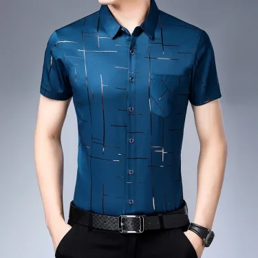 New Men's Business Casual Short Sleeved Shirt No Iron and Wrinkle Resistant Top 2